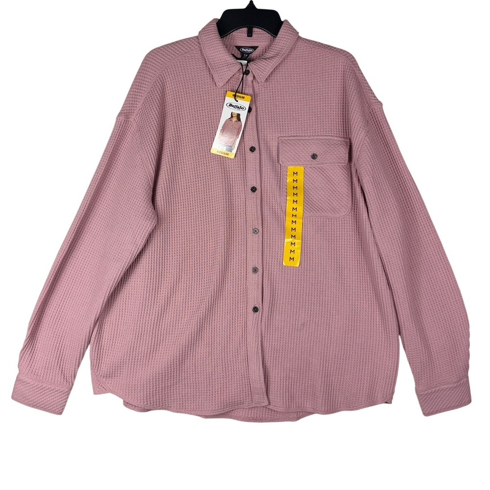 Buffalo Waffle Button Up Midday Rose Womens M Pink Textured Shacket NEW
